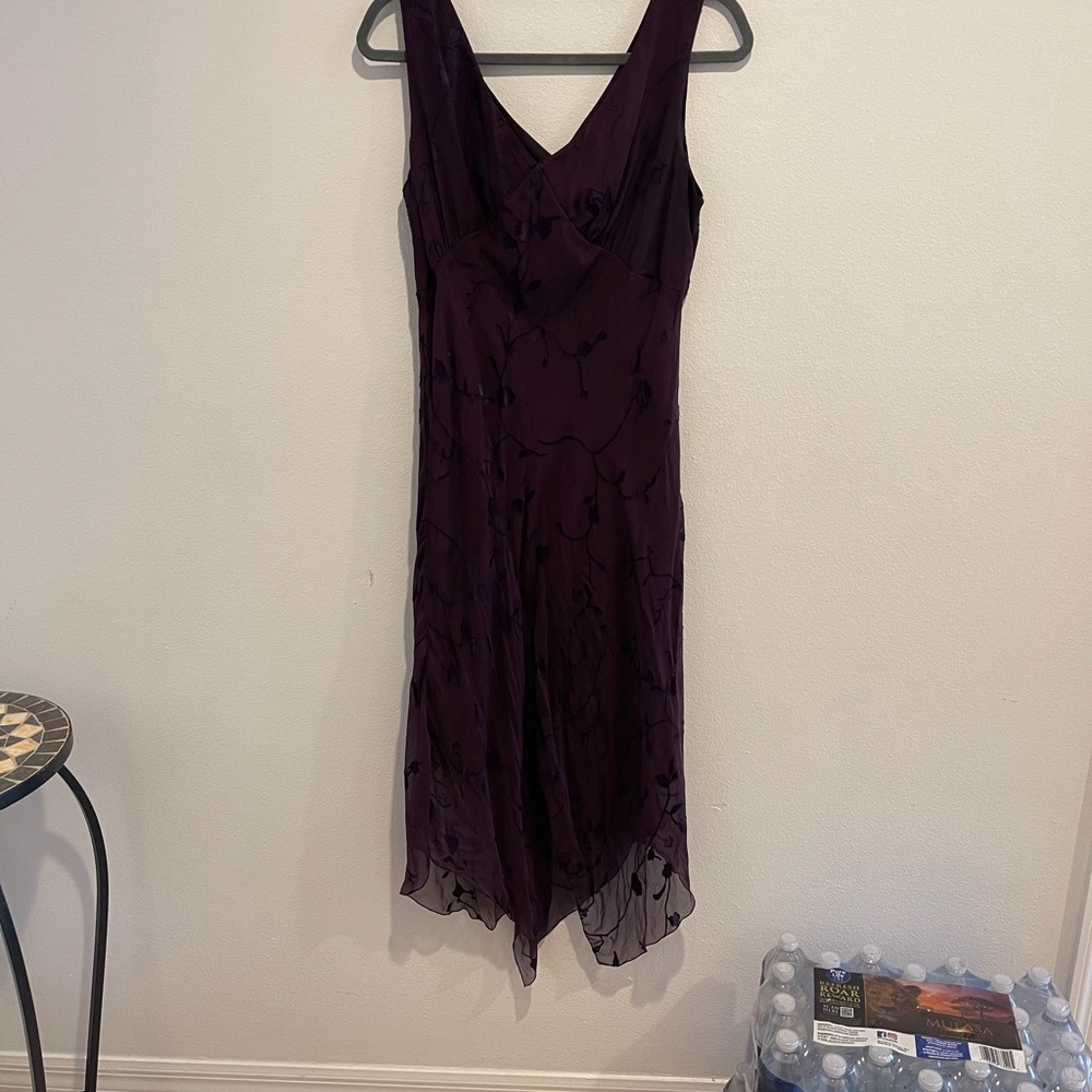 100% Silk 90s Vintage Plum Purple Fairy Hem Midi Slip Dress